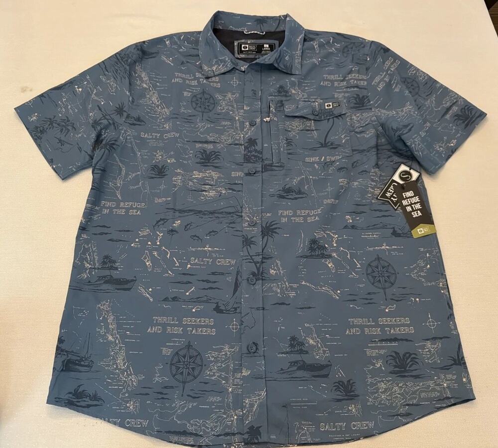 New! Salty Crew Technical Wovern Shirt Men's Large Seafarer Pinnacle Performance